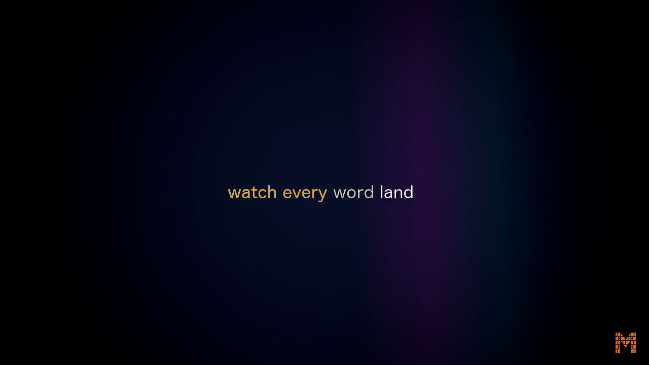 A dark lyric-video frame with one line lit in karaoke highlight